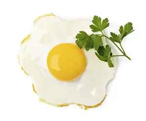 Close Up Detail Drucke: Fried egg isolated on white background
