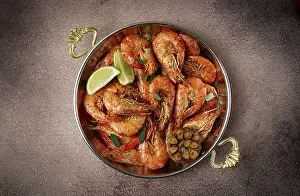 Crustacean Food Drucke: Fried king prawns, in shell, with spices