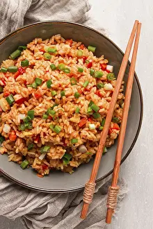 Vegetable Stir Fry Drucke: Fried Rice, with vegetables and egg