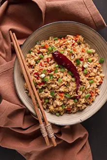 Vegetable Stir Fry Drucke: Fried Rice, with vegetables and egg