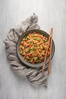 Vegetarian Dish Drucke: Fried Rice, with vegetables and egg
