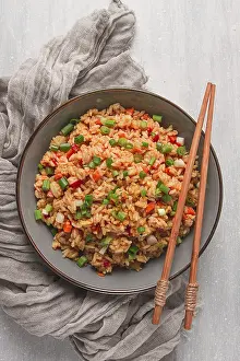 Vegetable Stir Fry Drucke: Fried Rice, with vegetables and egg