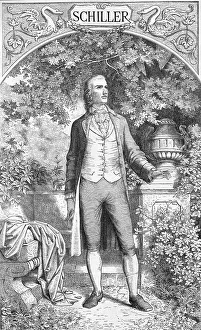 German Poet Illustration Drucke: Friedrich Schiller, drawing by E