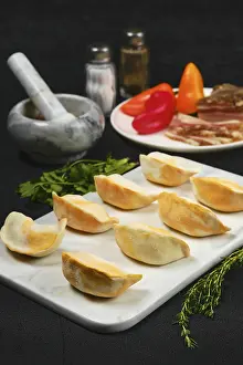 Handmade Dumpling Recipe Drucke: Frozen dumplings with bacon and mashed potato