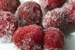 Hoarfrost On Fruit Drucke: Frozen strawberry