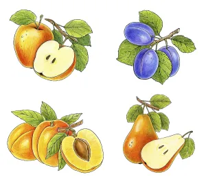 Fruits Isolated On White Background Drucke: Fruits collection isolated on white background