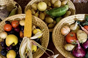 Fresh Produce Drucke: Fruits and vegetable in baskets