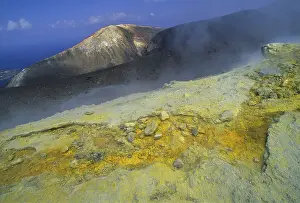 Volcanic Mountain Landscape Drucke: Fumaroles on volcanic crater, Vulcano