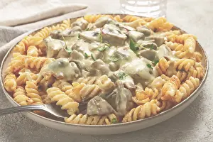 Vegetarian Meal Ideas Lunch Dinner Drucke: Fusilli pasta, with champignons