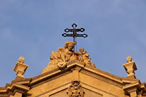 Sacred Building Exterior View Drucke: Gable, Figures, Angels, Evening light