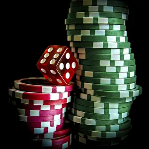 No People In Frame Drucke: Gambling chips on black background