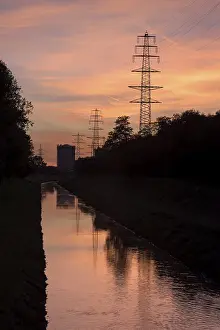 North Rhine Westphalia Landscape Drucke: Gasometer and Emscher, at sunset