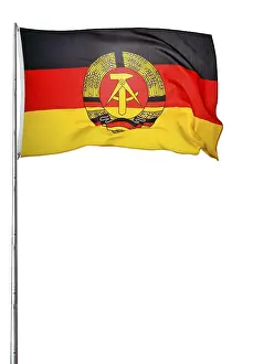German Democratic Republic Flag Drucke: GDR flag flapping on a flagpole