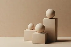 Minimalist Design Drucke: Three geometric forms of varying sizes are displayed in an elegant composition