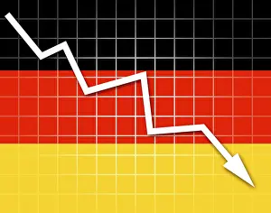 State Flags Of Europe Drucke: The German flag and arrow graph going down