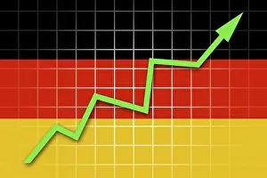 European National Flags Drucke: The German flag and arrow graph going up