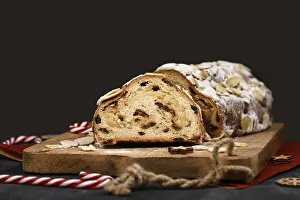 German Stollen Cake Drucke: German Stollen cake, a fruit bread with nuts