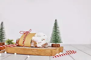 German Stollen Cake Drucke: German Stollen cake, a fruit bread with nuts