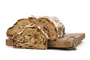 German Stollen Cake Drucke: German Stollen cake, a fruit bread with nuts