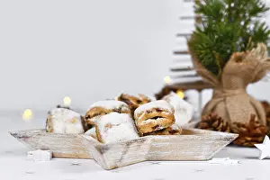 German Fruit Bread Drucke: German Stollen cake pieces, a fruit bread with nuts
