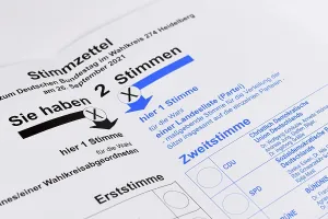 Germany Government District Drucke: Germany, August 2021: Ballot paper for German federal parliament election called Bundestagswahl' Germany