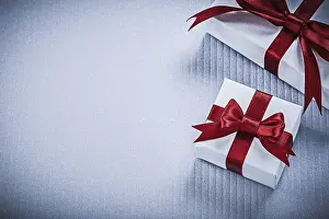 Gift Boxes Drucke: Gift boxes on white background horizontal view holidays concept