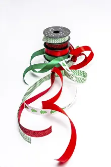 Light Colored Background Photos Drucke: Gift Ribbons on a white background
