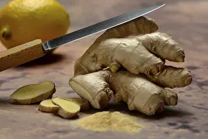 Spicy Food Drucke: Ginger, ginger root and ginger slices