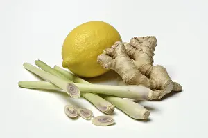 Ginger Root Nutrition Drucke: Ginger, ginger root and lemongrass, lemon