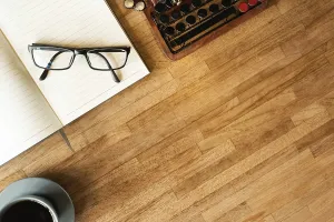 Concept Image Drucke: Glasses on the notebook on the table
