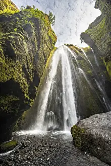Icelandic Natural Phenomenon Drucke: Gljufrabui waterfall in a gorge