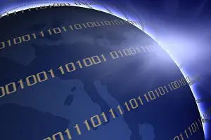 Electronic Data Transmission Drucke: Globe with binary code