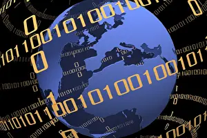 Computer Graphic Image Drucke: Globe with binary code