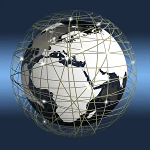 Online Communication Drucke: Globe surrounded by network