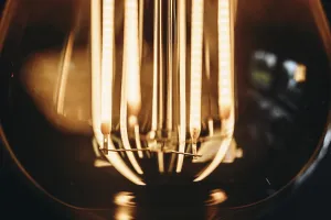 Dark Deserted Scene Drucke: A glowing light bulb in the detail creates a warm atmosphere