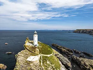 Godrevy Lighthouse Drone View Drucke: Godrevy Lighthouse from a drone