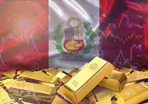 Precious Metal Investment Strategy Drucke: Gold bars on Peruvian flag in background