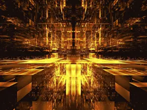 Futuristic Building Design Drucke: Golden 3d illustration - computer-generated image