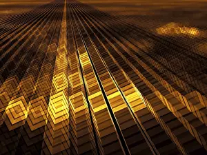 Abstract 3D Illustration Drucke: Golden cubes background - abstract computer-generated 3d illustration