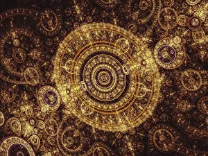 Modern Abstract Background Drucke: Golden fractal clock - modern pattern