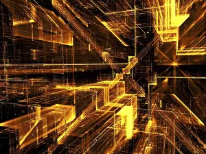 Virtual Reality Background Drucke: Golden technology background - abstract computer-generated 3d illustration