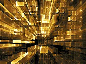 Virtual Reality Concept Art Drucke: Golden technology background. Abstract computer-generated image