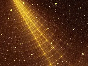 Deserted Futuristic Landscape Drucke: Golden technology background with grid