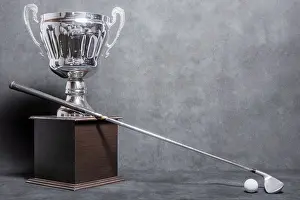 Deserted Golf Course Drucke: Golf trophy with copy space