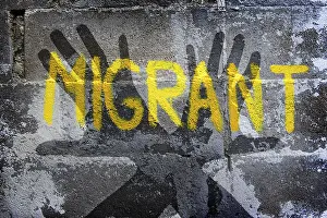 Digitale Kunst Drucke: Graffiti zu Migration, defensive Haltung.