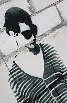 Black And White Street Art Drucke: Graffiti on a stone wall, Germany