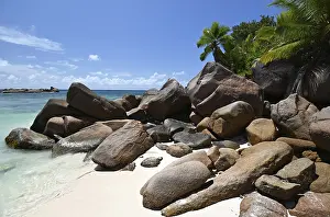 Anse Source DArgent Beach Drucke: Granite rocks on the beach of Anse Source dArgent