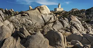 Travel Photography Sardinia Drucke: Granite rocks with lighthouse of Capo Testa
