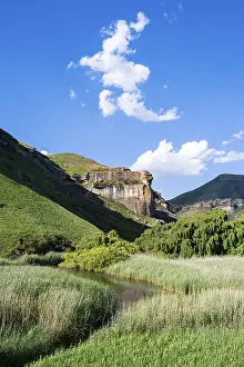 African Nature Reserve Scenery Drucke: Grassland with sandstone cliffs and cliffs