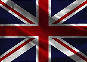 Deserted European Landscape Drucke: Great britain flag with texture on background